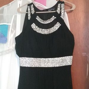 Black Maxi Dress /Gown with Rhinestone collar